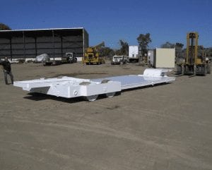 A rear quarter view of a finished miner trailer