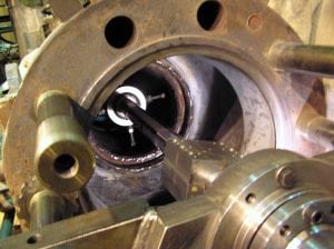 A view of the inside with the boring bar in place