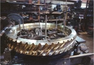 A bronze worm wheel to mate with a four-entry worm